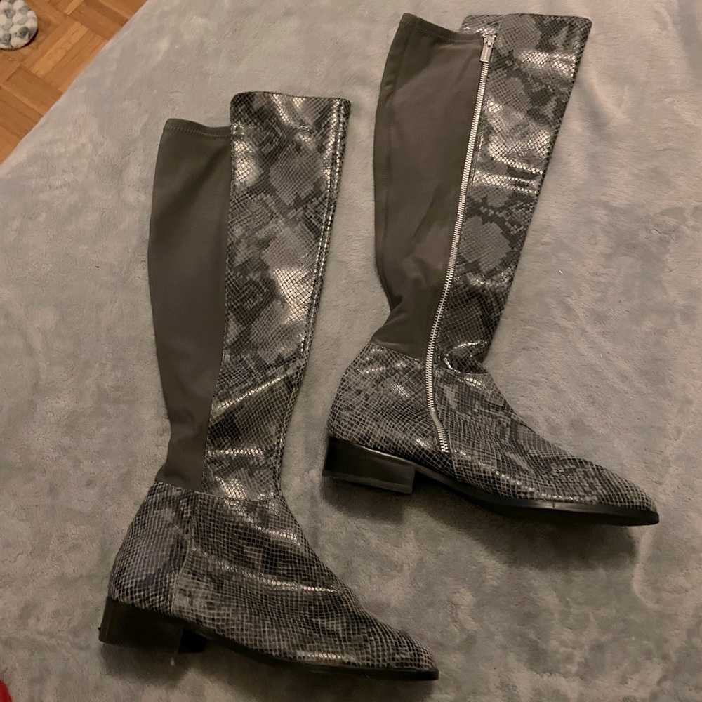 Michael Kors Leather & Fabric Alligator Print Knee High Boots